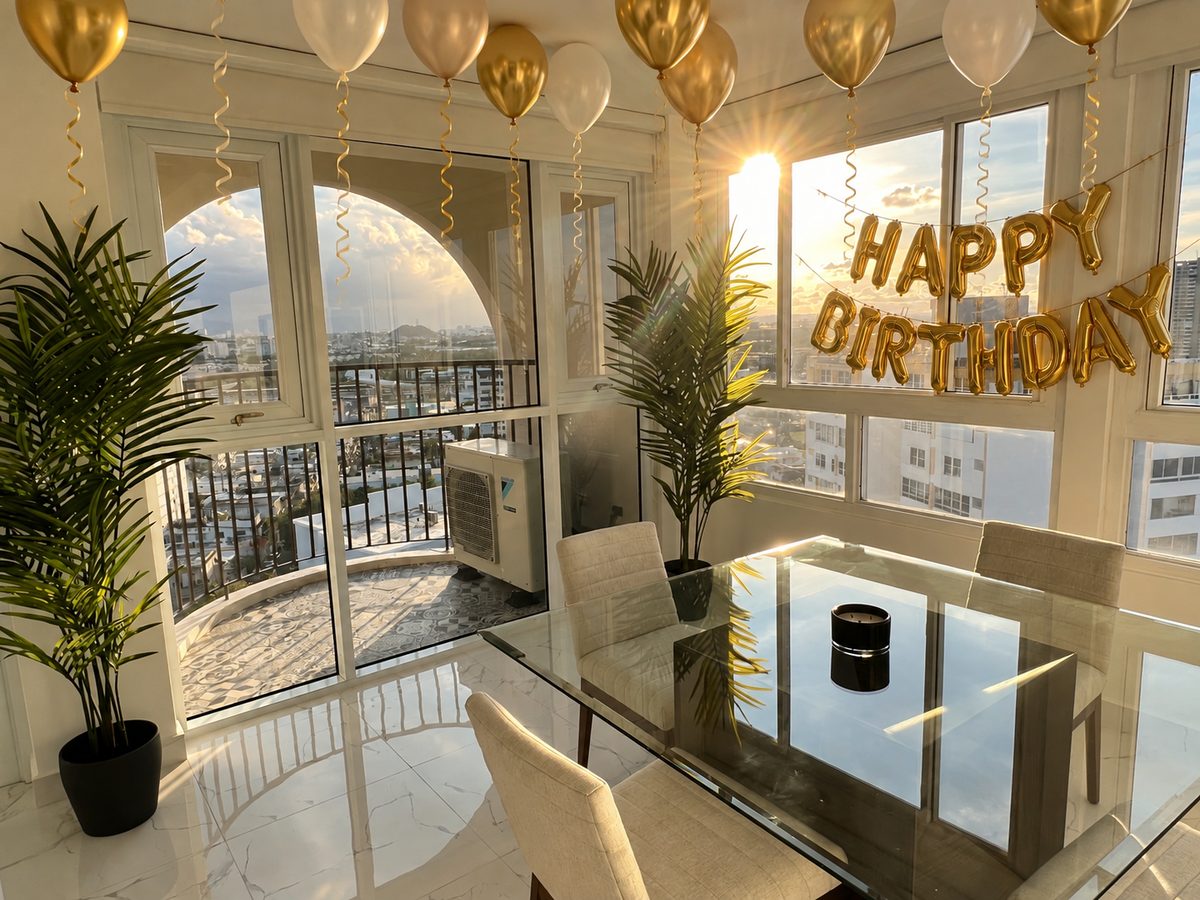 Guirnalda de globos en la sala de Casa Monteflores